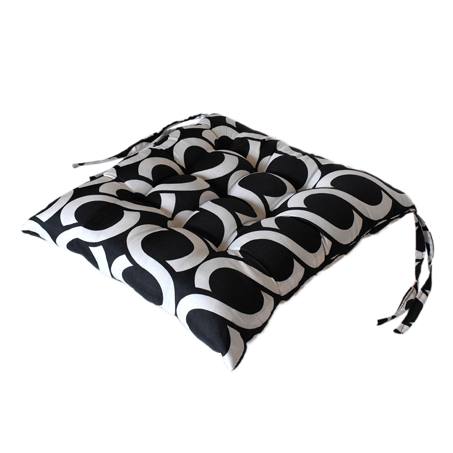 Kuber Industries Geometric Seamless Pattern Microfiber Square Chair Pad Seat Cushion For Rocking chair, Office chair, Dinning chair, Indoor/Outdoor With Ties, 18*18 Inch (Black)