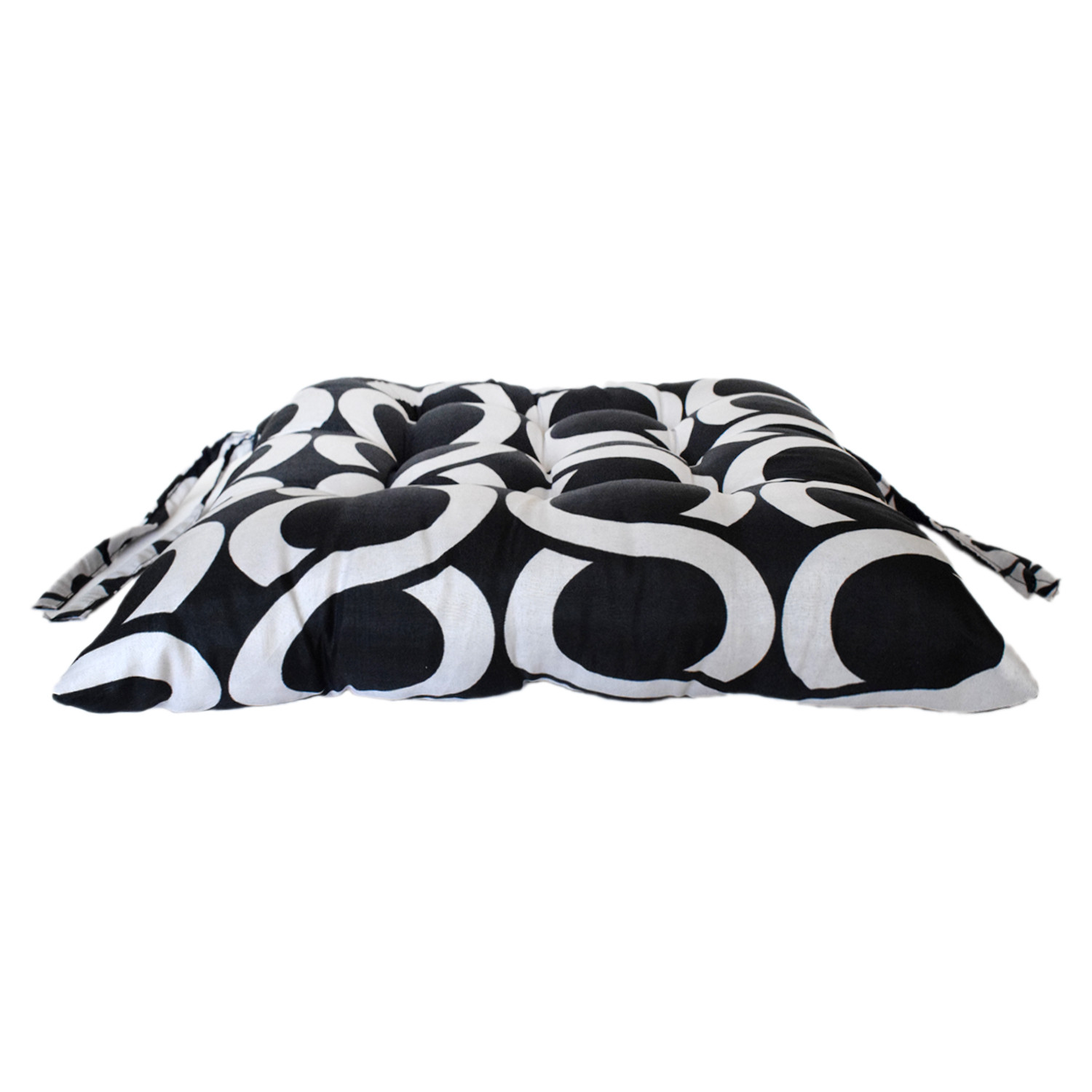 Kuber Industries Geometric Seamless Pattern Microfiber Square Chair Pad Seat Cushion For Rocking chair, Office chair, Dinning chair, Indoor/Outdoor With Ties, 18*18 Inch (Black)