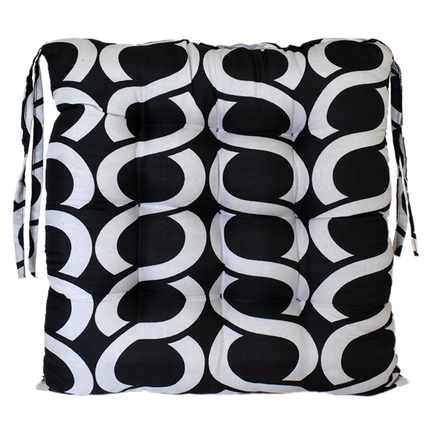 Kuber Industries Geometric Seamless Pattern Microfiber Square Chair Pad Seat Cushion For Rocking chair, Office chair, Dinning chair, Indoor/Outdoor With Ties, 18*18 Inch (Black)