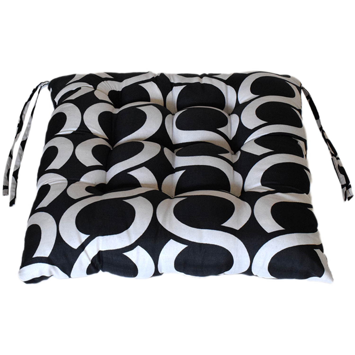 Kuber Industries Geometric Seamless Pattern Microfiber Square Chair Pad Seat Cushion For Rocking chair, Office chair, Dinning chair, Indoor/Outdoor With Ties, 18*18 Inch (Black)