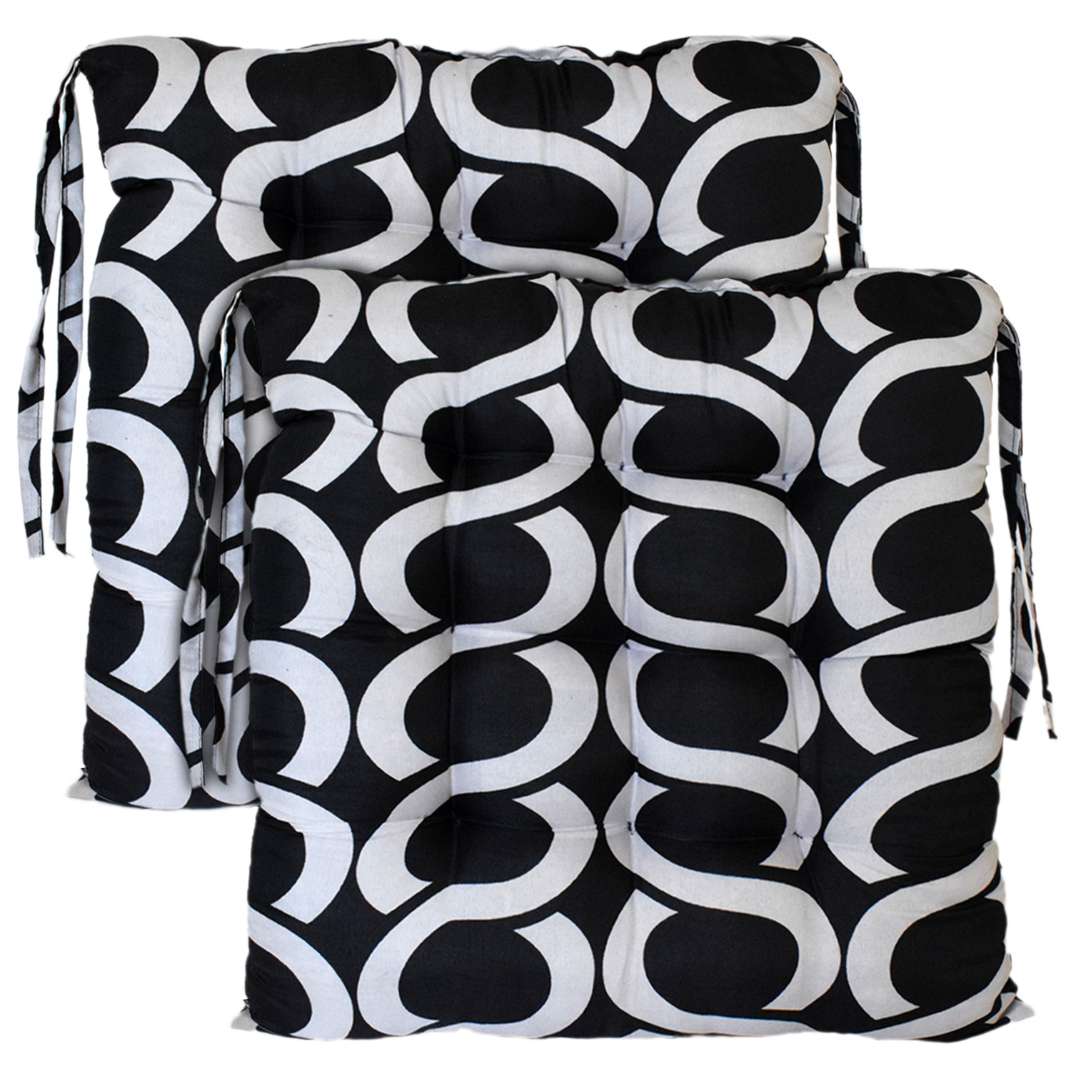 Kuber Industries Geometric Seamless Pattern Microfiber Square Chair Pad Seat Cushion For Rocking chair, Office chair, Dinning chair, Indoor/Outdoor With Ties, 18*18 Inch (Black)
