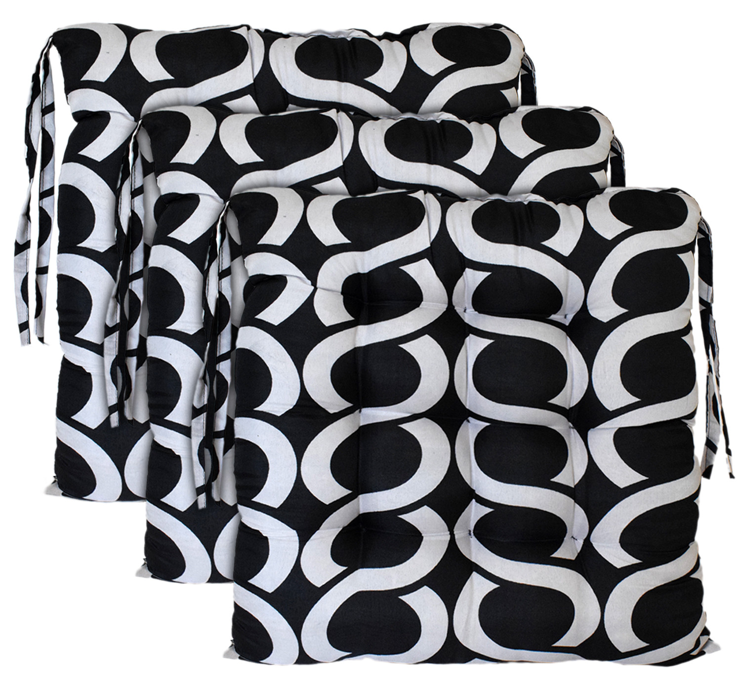 Kuber Industries Geometric Seamless Pattern Microfiber Square Chair Pad Seat Cushion For Rocking chair, Office chair, Dinning chair, Indoor/Outdoor With Ties, 18*18 Inch (Black)