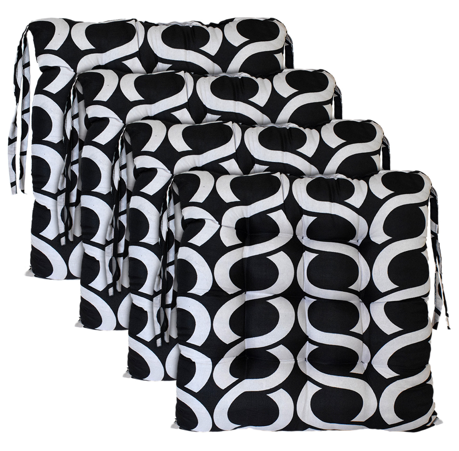Kuber Industries Geometric Seamless Pattern Microfiber Square Chair Pad Seat Cushion For Rocking chair, Office chair, Dinning chair, Indoor/Outdoor With Ties, 18*18 Inch (Black)