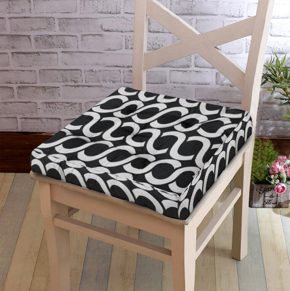 Kuber Industries Geometric Seamless Pattern Microfiber Square Chair Pad Seat Cushion For Rocking chair, Office chair, Dinning chair, Indoor/Outdoor, 18*18 Inch (Black)