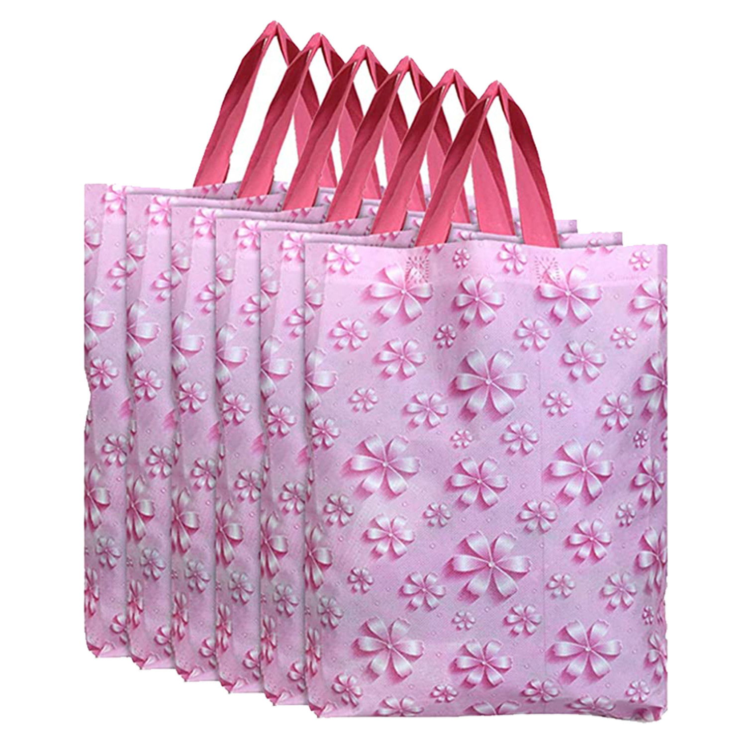 Kuber Industries Gift Bag|Non Woven Shopping Bag With Handle|Flower Pattern Reusable Grocery Stylish Handbag|Large(Pink)