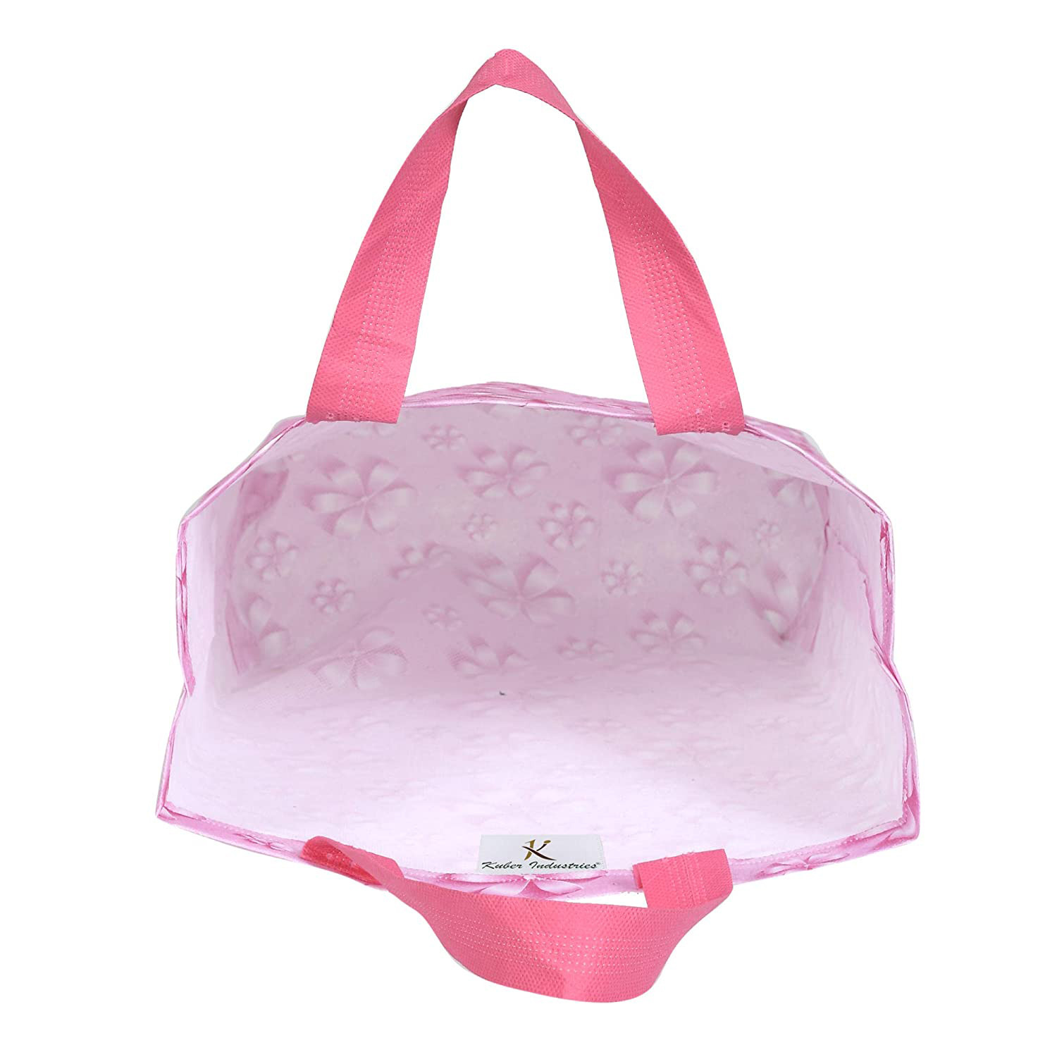 Kuber Industries Gift Bag|Non Woven Shopping Bag With Handle|Flower Pattern Reusable Grocery Stylish Handbag|Large(Pink)