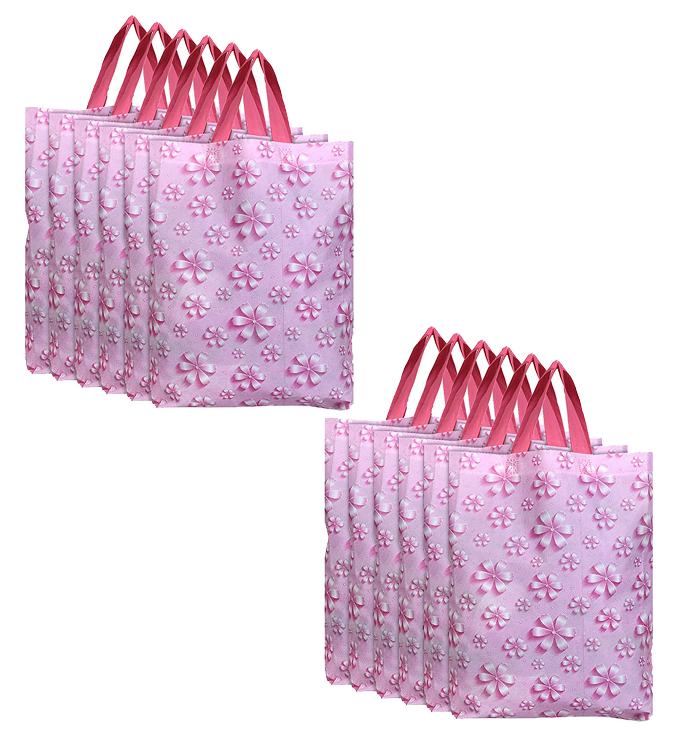 Kuber Industries Gift Bag|Non Woven Shopping Bag With Handle|Flower Pattern Reusable Grocery Stylish Handbag|Large(Pink)