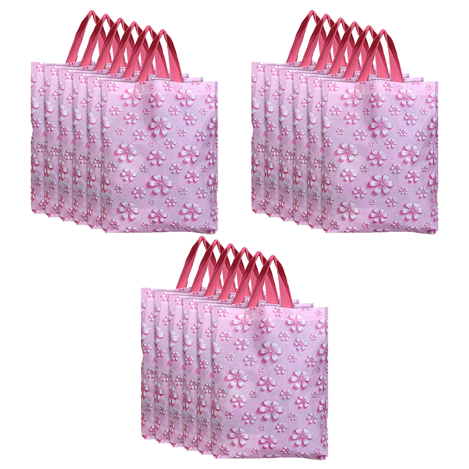 Kuber Industries Gift Bag|Non Woven Shopping Bag With Handle|Flower Pattern Reusable Grocery Stylish Handbag|Large(Pink)