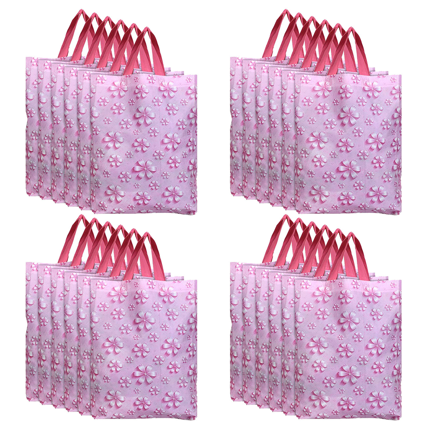 Kuber Industries Gift Bag|Non Woven Shopping Bag With Handle|Flower Pattern Reusable Grocery Stylish Handbag|Large(Pink)
