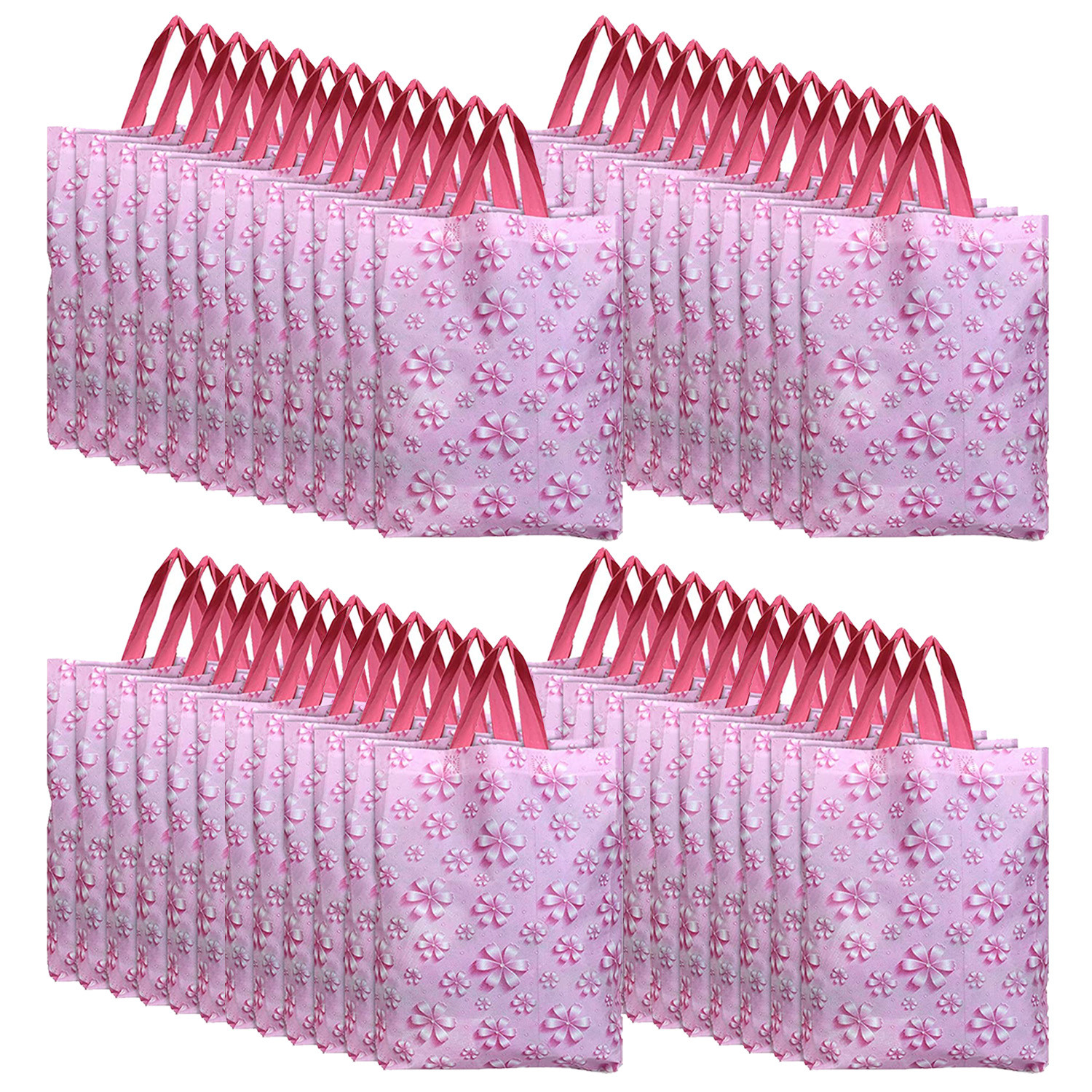 Kuber Industries Gift Bag|Non Woven Shopping Bag With Handle|Flower Pattern Reusable Grocery Stylish Handbag|Large(Pink)