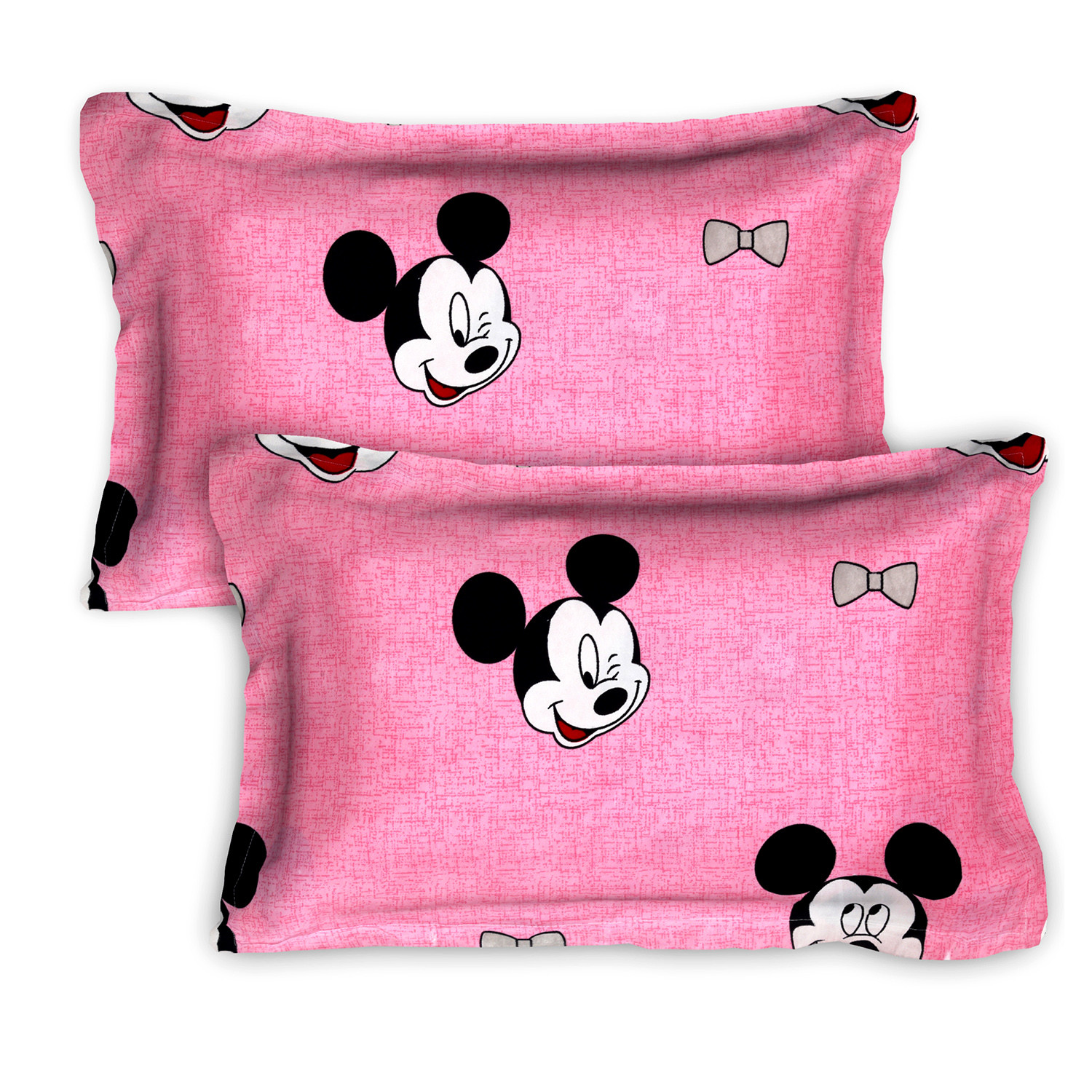 Kuber Industries Glace Cotton Disney Mickey Mouse Face Printed Double Bedsheet With 2 Pillow Covers,90x100,(Pink)