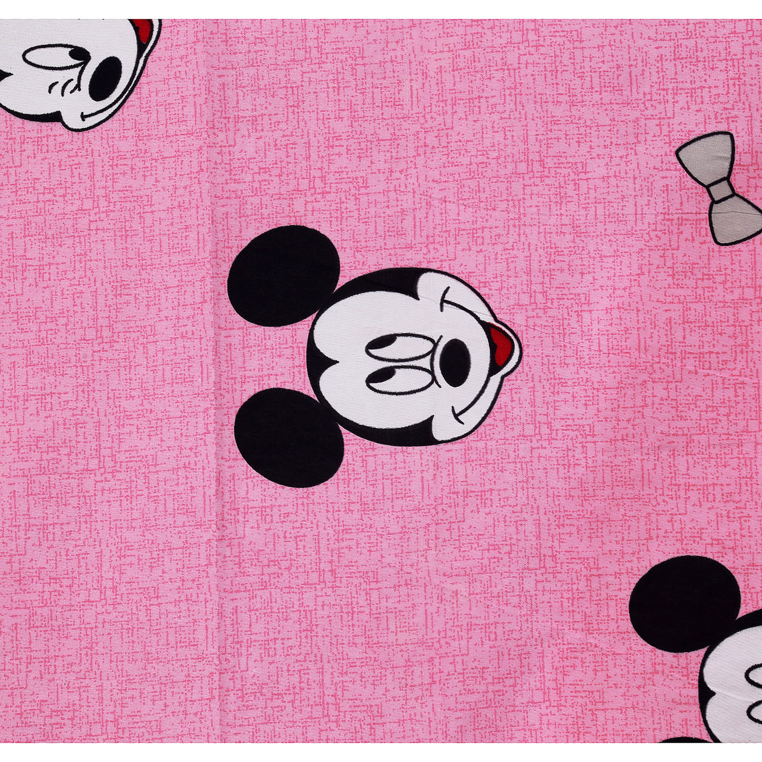 Kuber Industries Glace Cotton Disney Mickey Mouse Face Printed Double Bedsheet With 2 Pillow Covers,90x100,(Pink)