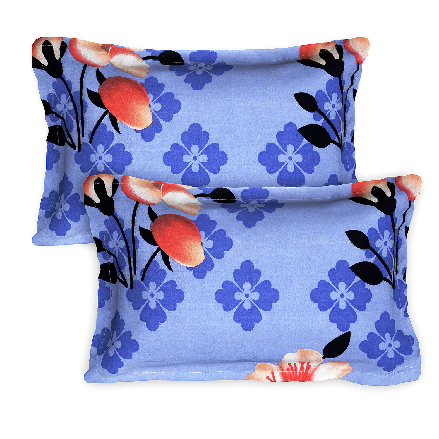 Kuber Industries Glace Cotton Floral Print Double Bedsheet With 2 Pillow Covers,90x108,(Light Blue)