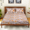 Kuber Industries Glace Cotton Flower Print Double Bedsheet With 2 Pillow Covers,90x108,(Light Brown)