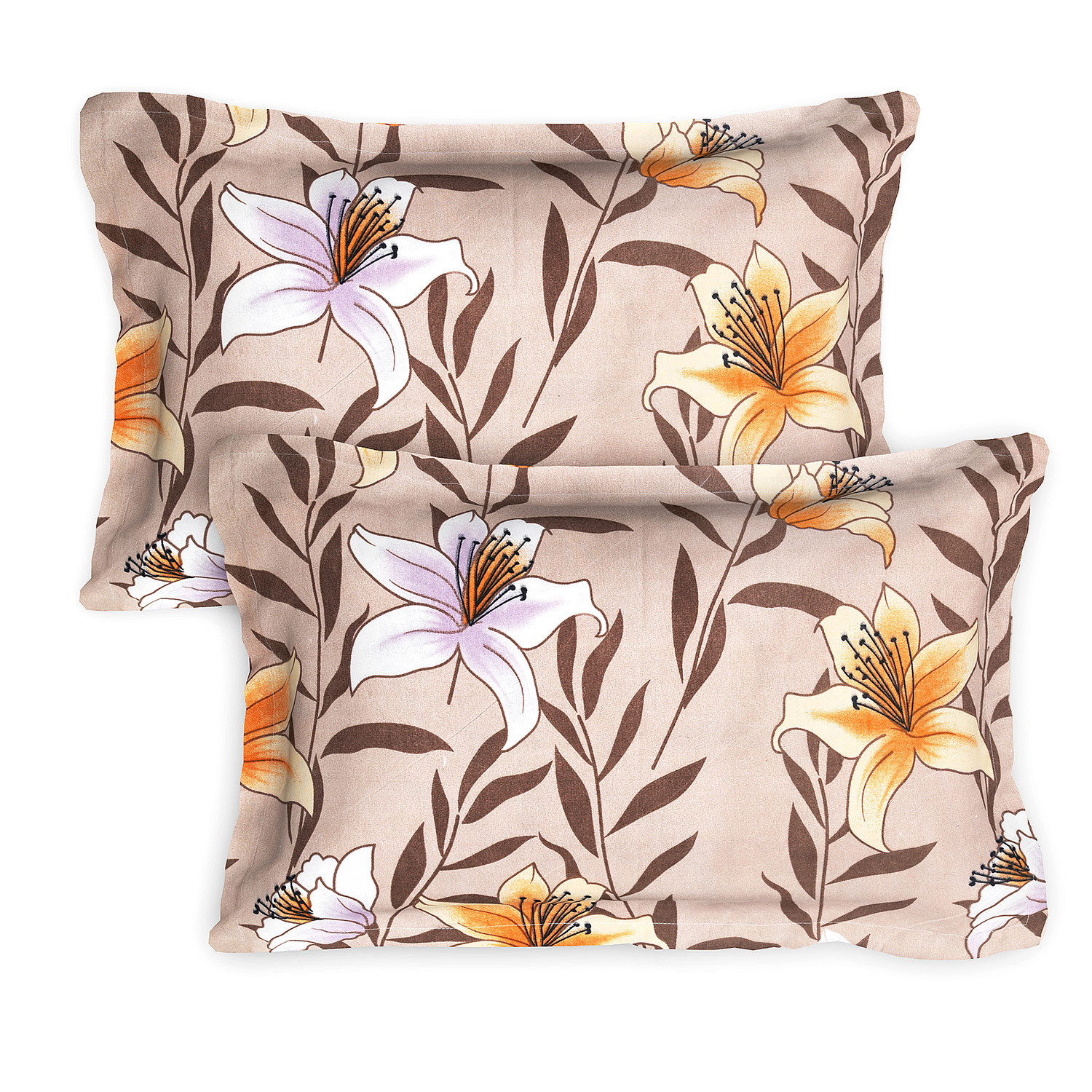 Kuber Industries Glace Cotton Flower Print Double Bedsheet With 2 Pillow Covers,90x108,(Light Brown)