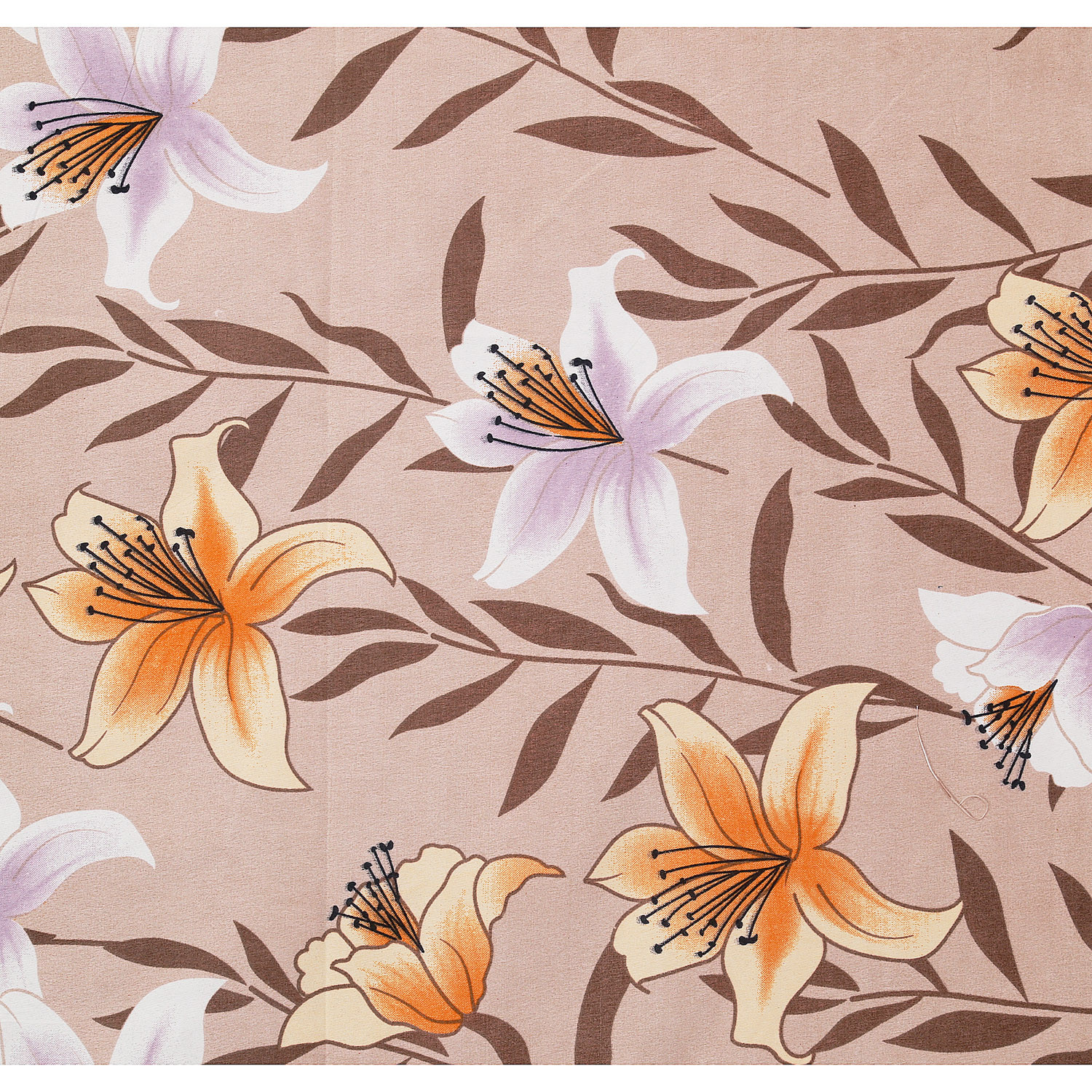 Kuber Industries Glace Cotton Flower Print Double Bedsheet With 2 Pillow Covers,90x108,(Light Brown)