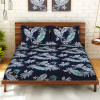 Kuber Industries Glace Cotton Leaf Print Double Bedsheet With 2 Pillow Covers,90x100,(Navy Blue)