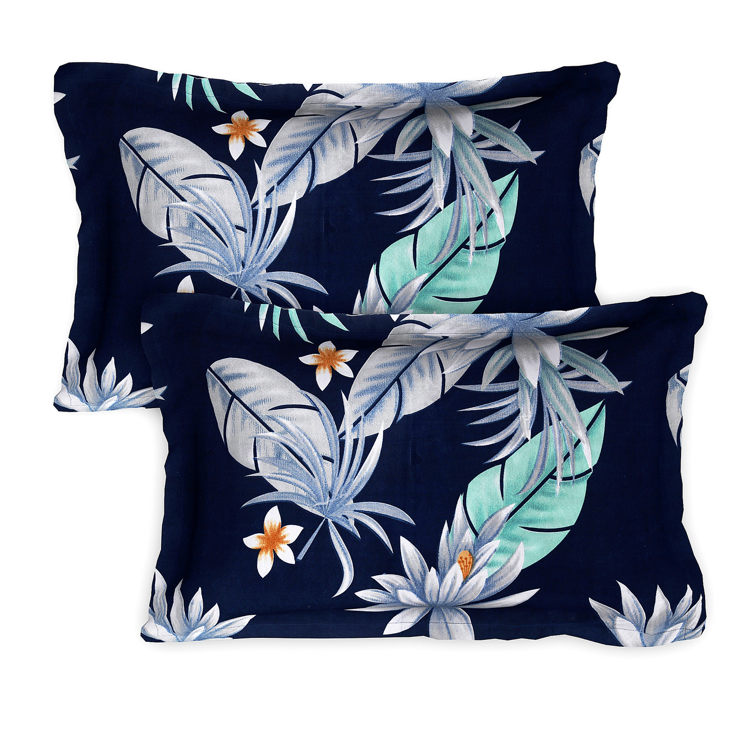 Kuber Industries Glace Cotton Leaf Print Double Bedsheet With 2 Pillow Covers,90x100,(Navy Blue)