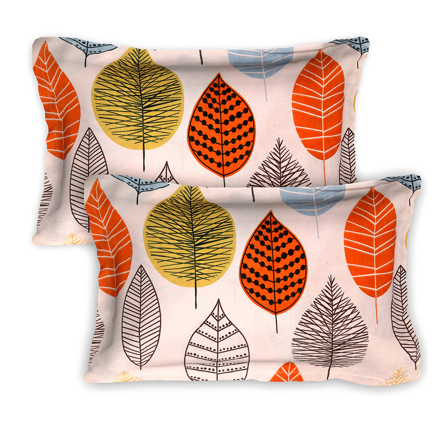 Kuber Industries Glace Cotton Lightweight Leaf Print Double Bedsheet With 2 Pillow Covers,90x100,(Peach)