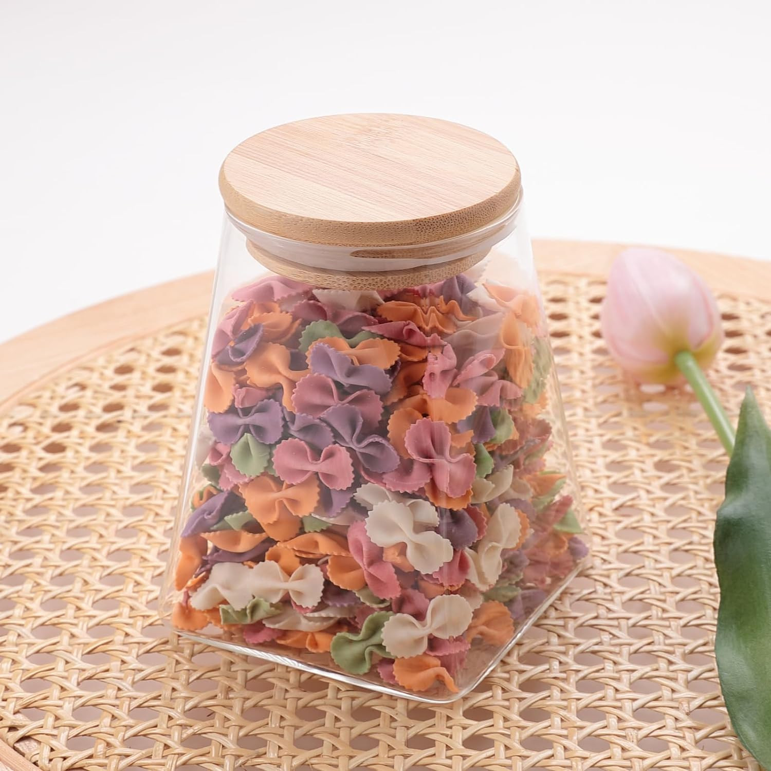 Kuber Industries Glass Jar | Multi-Utility Kitchen Organizer | Airtight Bamboo Lid | Food Storage Container | Cookies Storage Jar | 950 ML | LP018 | Transparent
