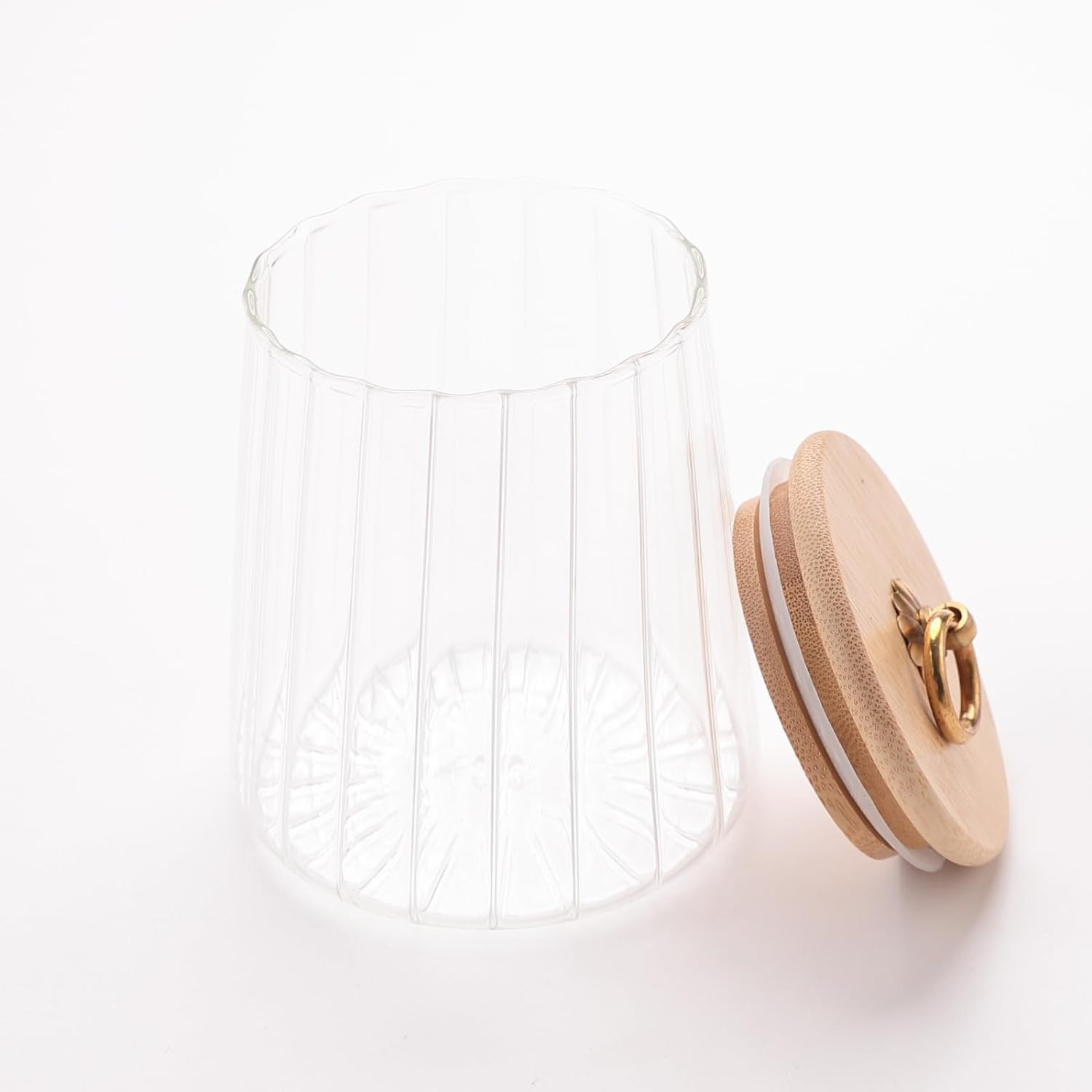 Kuber Industries Glass Jar | Multi-Utility Kitchen Organizer | Airtight Bamboo Lid | Food Storage Jar with Metal Loop | Cookies Storage Jar | 620 ML | LP013 | Transparent