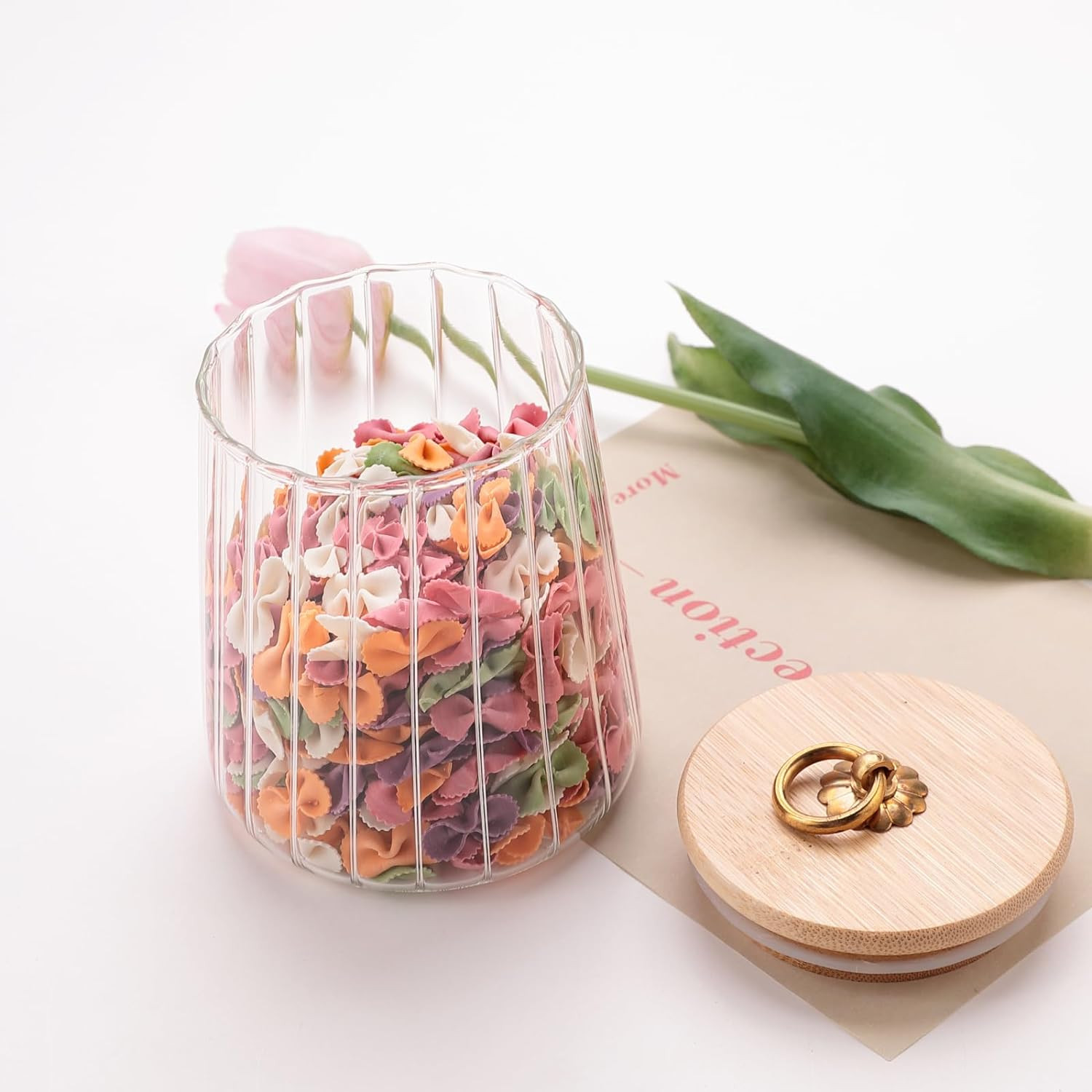 Kuber Industries Glass Jar | Multi-Utility Kitchen Organizer | Airtight Bamboo Lid | Food Storage Jar with Metal Loop | Cookies Storage Jar | 620 ML | LP013 | Transparent