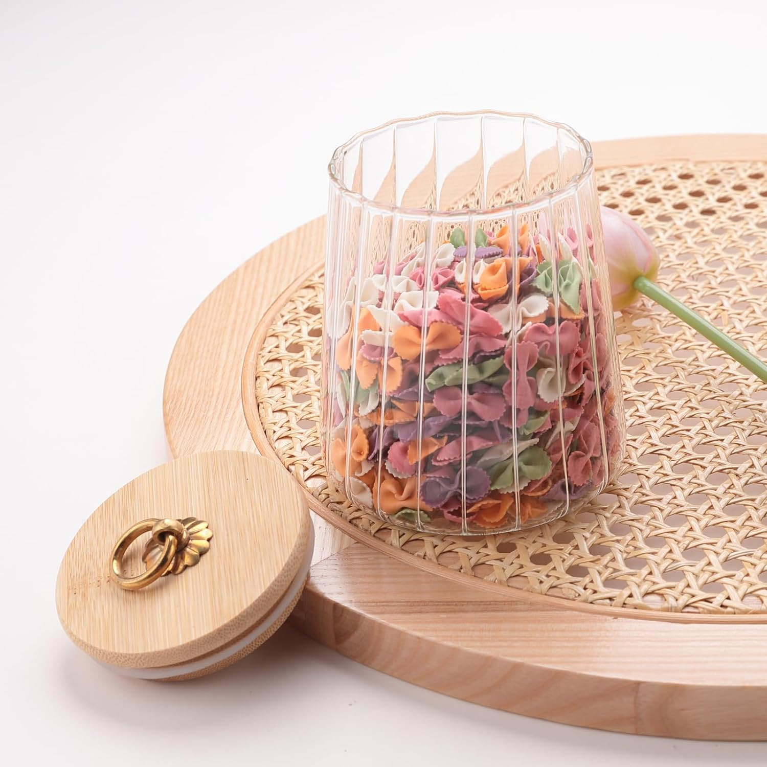 Kuber Industries Glass Jar | Multi-Utility Kitchen Organizer | Airtight Bamboo Lid | Food Storage Jar with Metal Loop | Cookies Storage Jar | 620 ML | LP013 | Transparent
