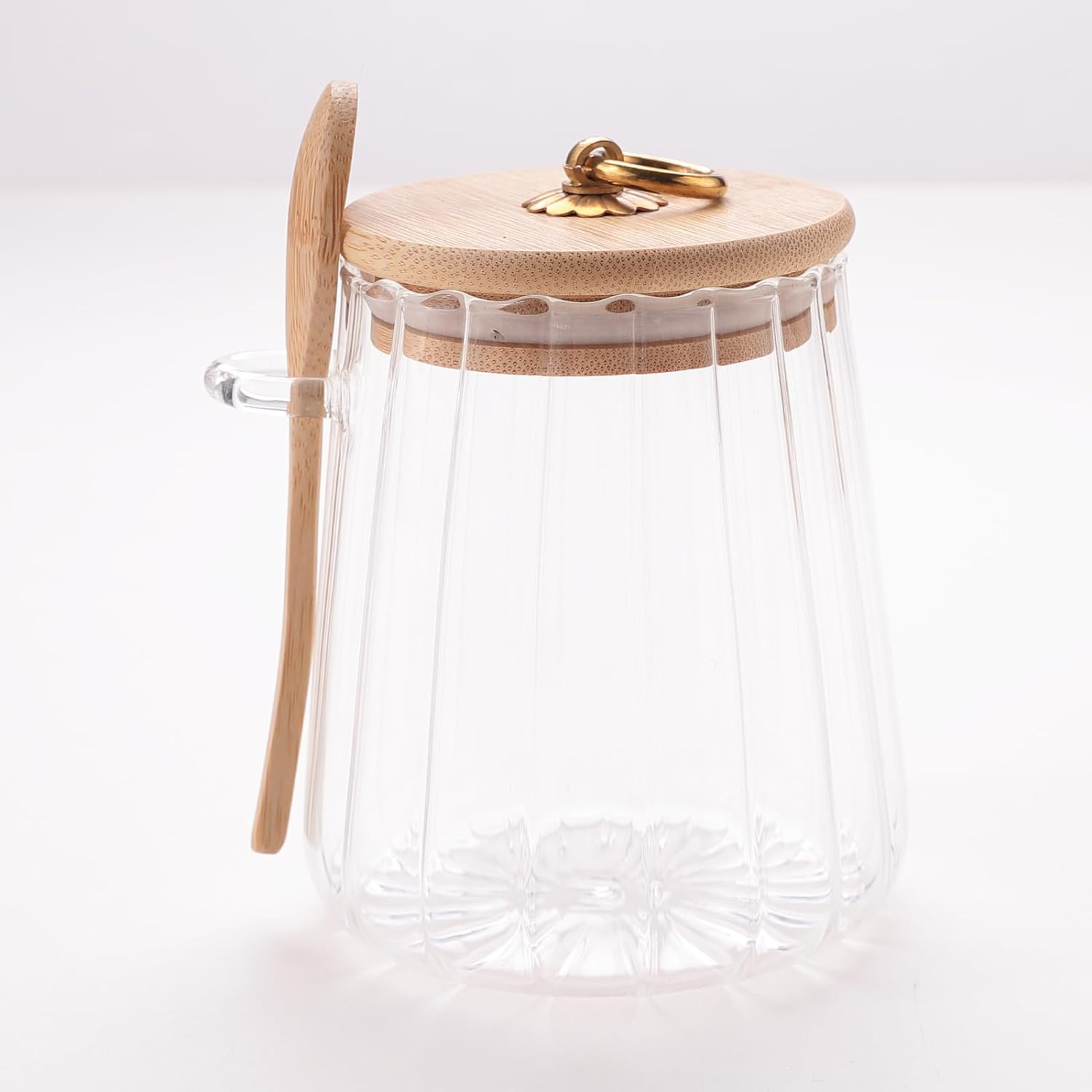 Kuber Industries Glass Jar | Multi-Utility Kitchen Organizer | Airtight Bamboo Lid & Spoon | Food Storage Jar with Metal Loop | Cookies Storage Jar | 635 ML | LP015 | Transparent