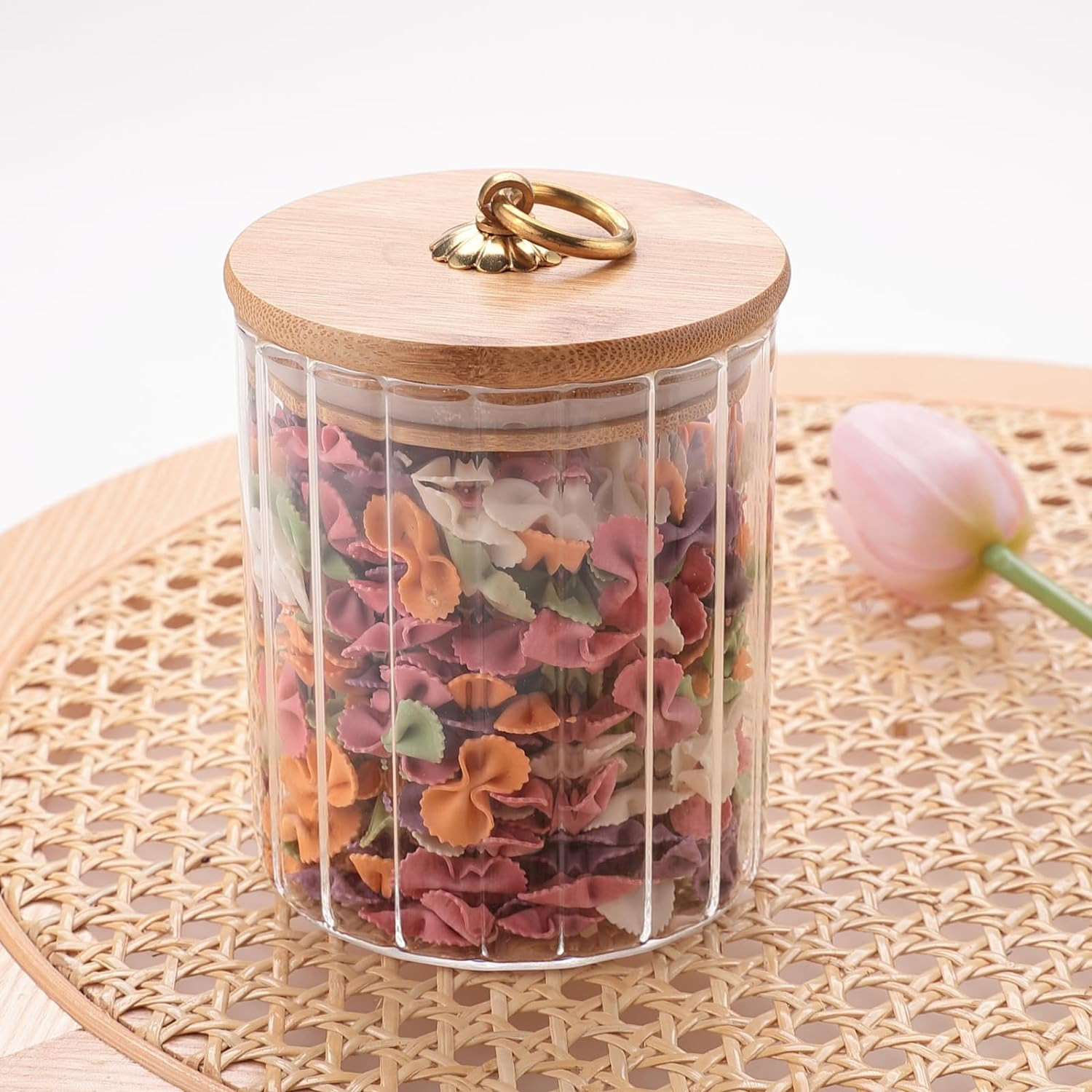 Kuber Industries Glass Jar | Multi-Utility Kitchen Organizer | Airtight Bamboo Lid & Spoon | Food Storage Jar with Metal Loop | Cookies Storage Jar | 530 ML | LP019 | Transparent