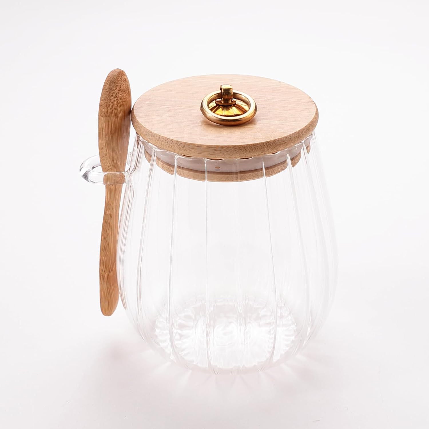 Kuber Industries Glass Jar | Multi-Utility Kitchen Organizer | Airtight Bamboo Lid & Spoon | Food Storage Jar with Metal Loop | Cookies Storage Jar | 680 ML | LP014 | Transparent