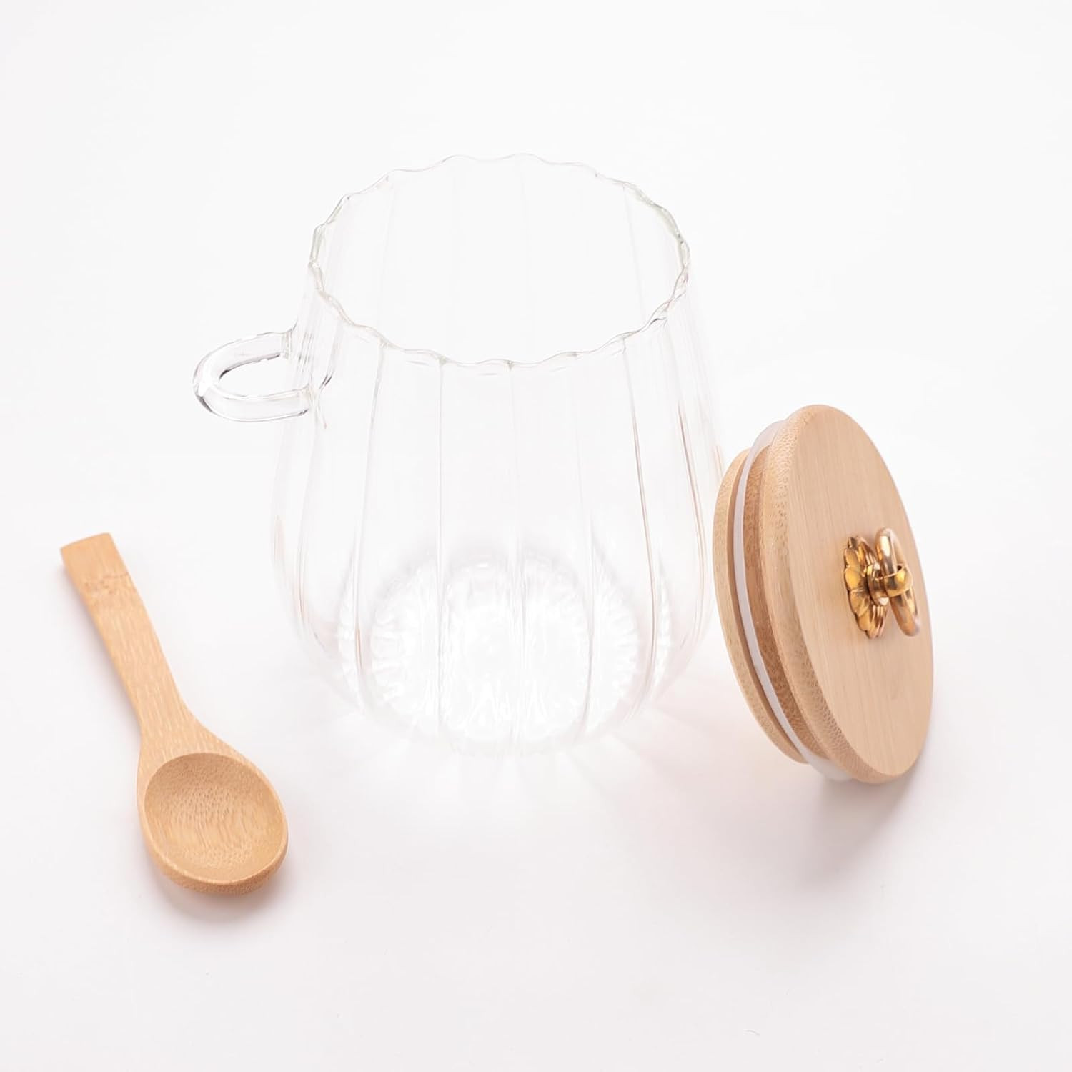 Kuber Industries Glass Jar | Multi-Utility Kitchen Organizer | Airtight Bamboo Lid & Spoon | Food Storage Jar with Metal Loop | Cookies Storage Jar | 680 ML | LP014 | Transparent