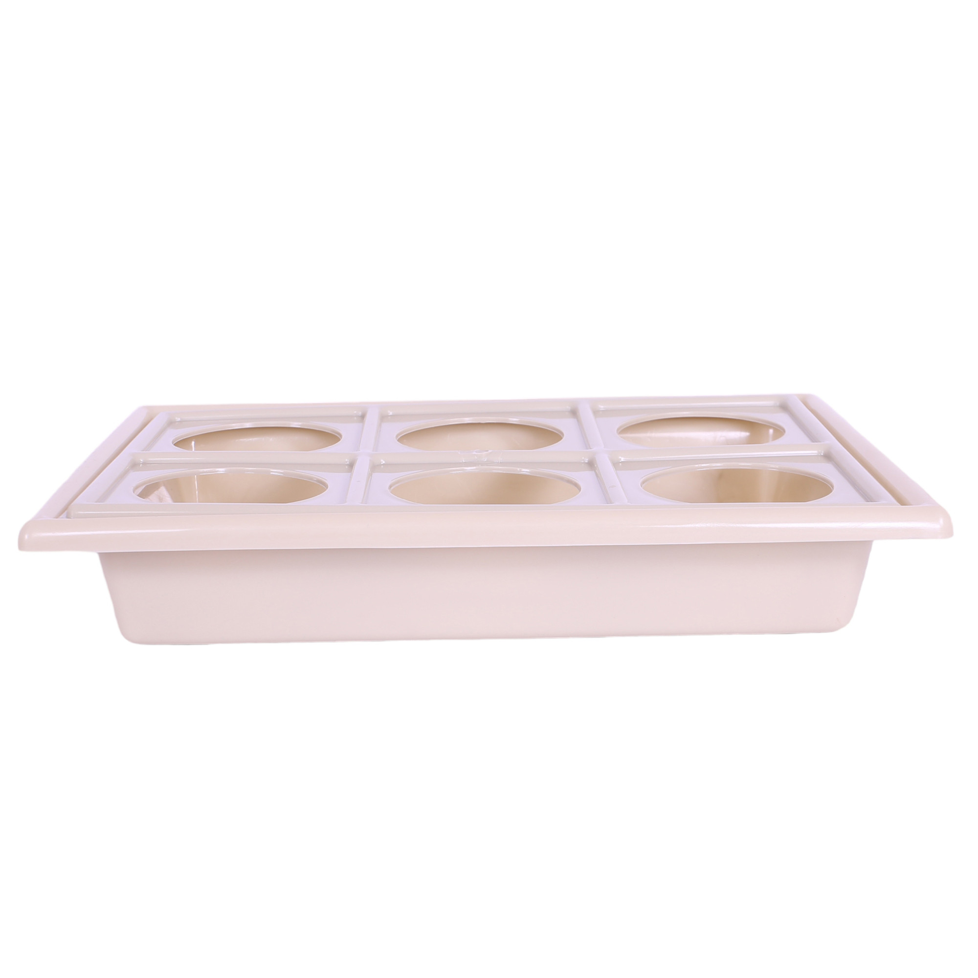 Kuber Industries Glass Tray | Plastic Glass Holder | Tray with Cutout Handles | Glass Serving Tray | Glass Holder Tray for Seving | Kitchen Serving Tray | Beige