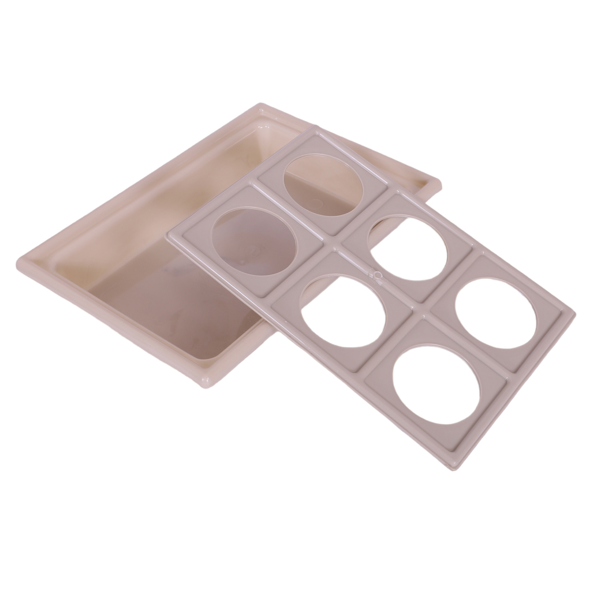 Kuber Industries Glass Tray | Plastic Glass Holder | Tray with Cutout Handles | Glass Serving Tray | Glass Holder Tray for Seving | Kitchen Serving Tray | Beige