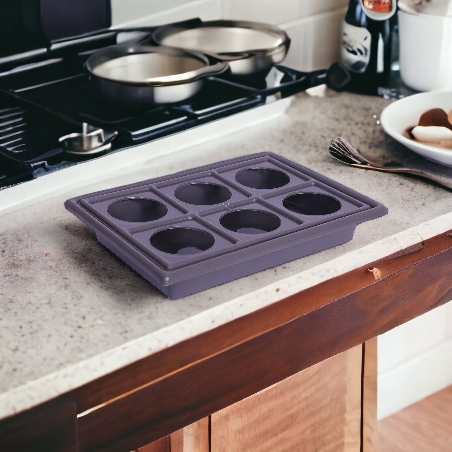 Kuber Industries Glass Tray | Plastic Glass Holder | Tray with Cutout Handles | Glass Serving Tray | Glass Holder Tray for Seving | Kitchen Serving Tray | Gray