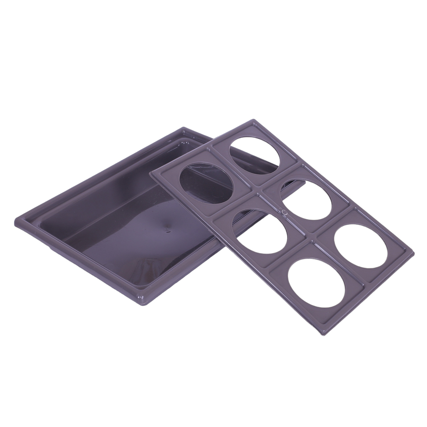 Kuber Industries Glass Tray | Plastic Glass Holder | Tray with Cutout Handles | Glass Serving Tray | Glass Holder Tray for Seving | Kitchen Serving Tray | Gray