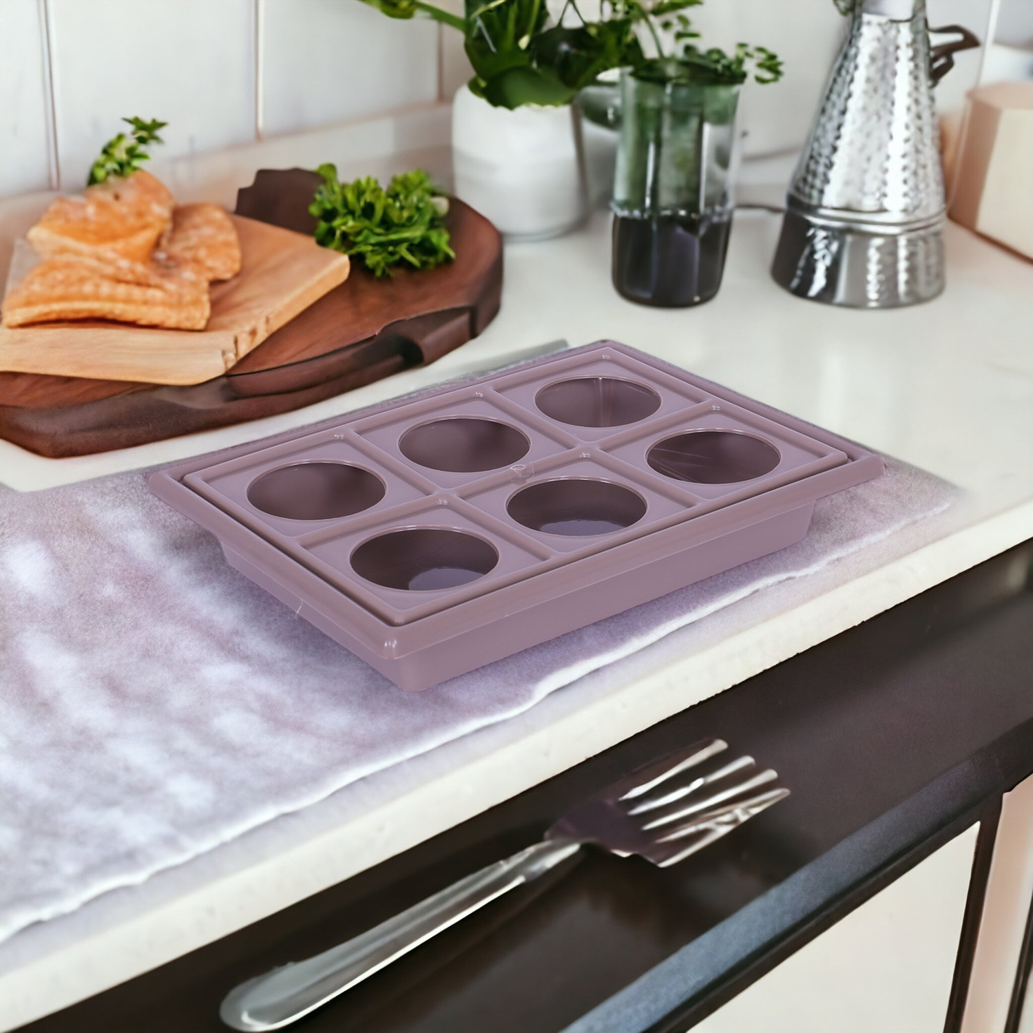 Kuber Industries Glass Tray | Plastic Glass Holder | Tray with Cutout Handles | Glass Serving Tray | Glass Holder Tray for Seving | Kitchen Serving Tray | Brown
