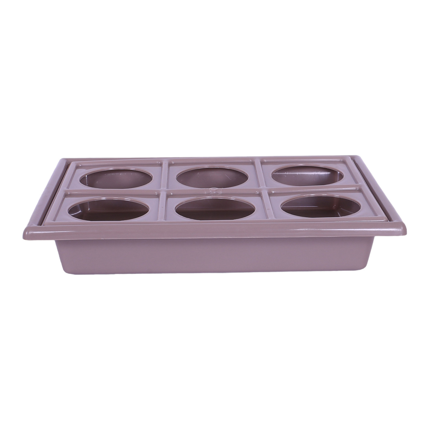 Kuber Industries Glass Tray | Plastic Glass Holder | Tray with Cutout Handles | Glass Serving Tray | Glass Holder Tray for Seving | Kitchen Serving Tray | Brown