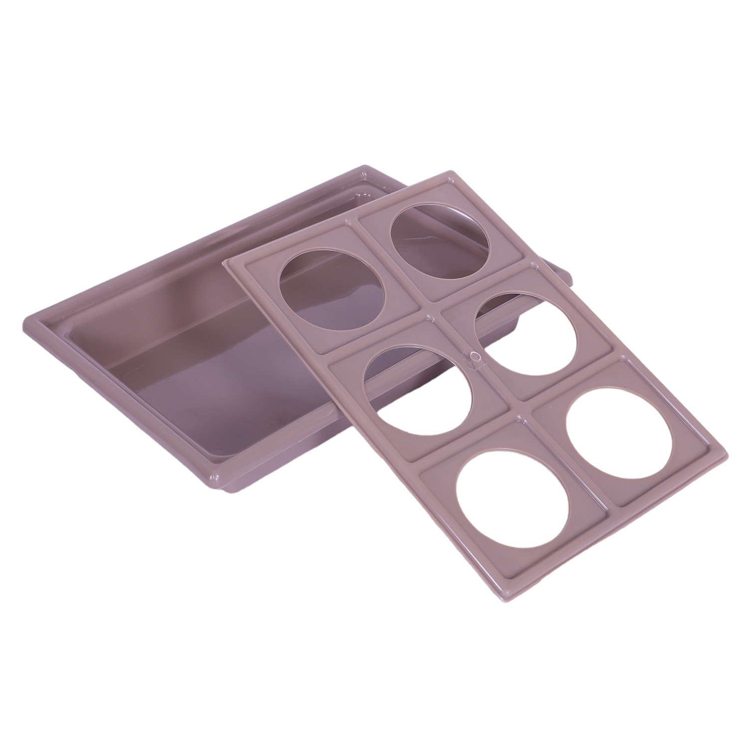 Kuber Industries Glass Tray | Plastic Glass Holder | Tray with Cutout Handles | Glass Serving Tray | Glass Holder Tray for Seving | Kitchen Serving Tray | Brown