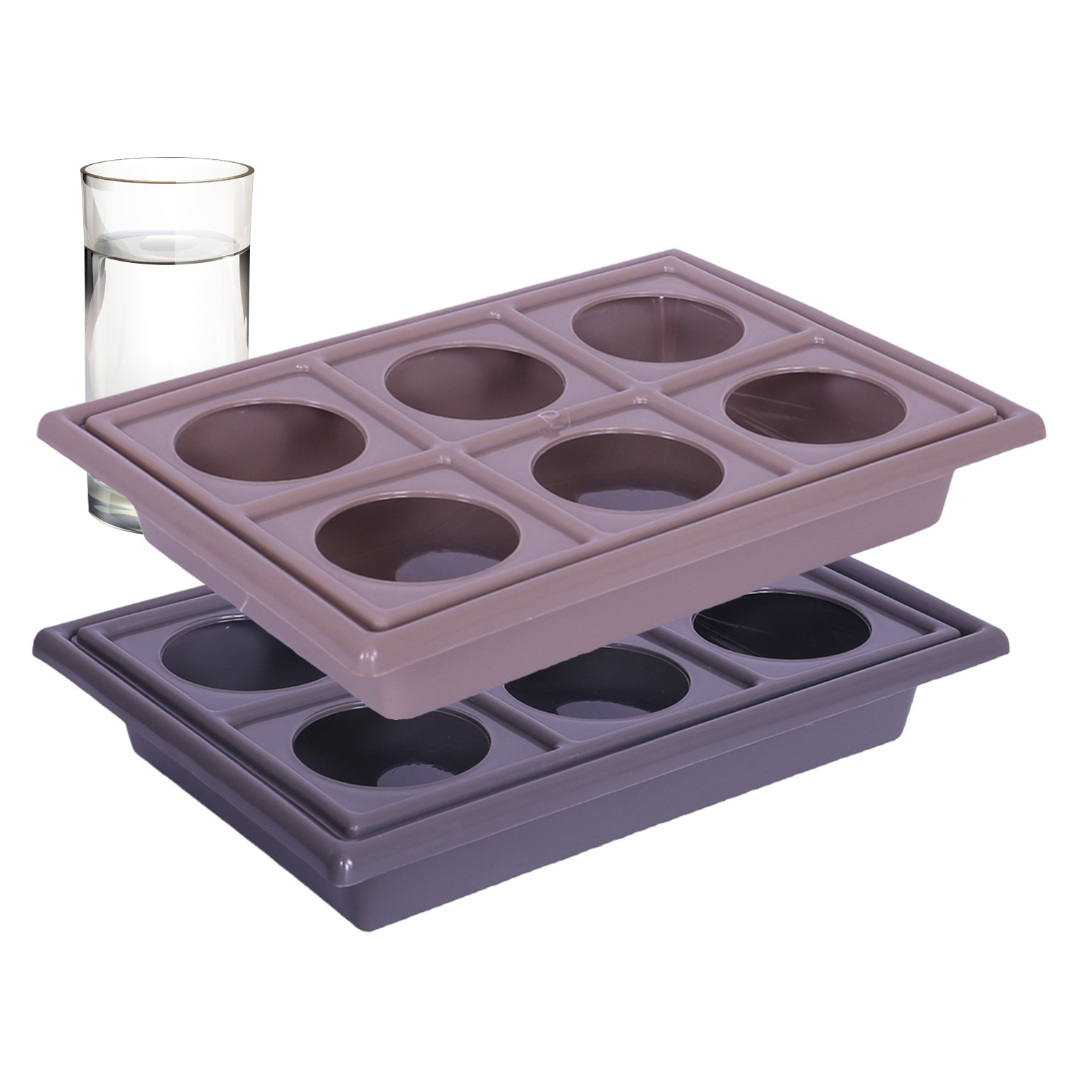 Kuber Industries Glass Tray | Plastic Glass Holder | Tray with Cutout Handles | Glass Serving Tray | Glass Holder Tray for Seving | Kitchen Serving Tray | Pack of 2 | Multi
