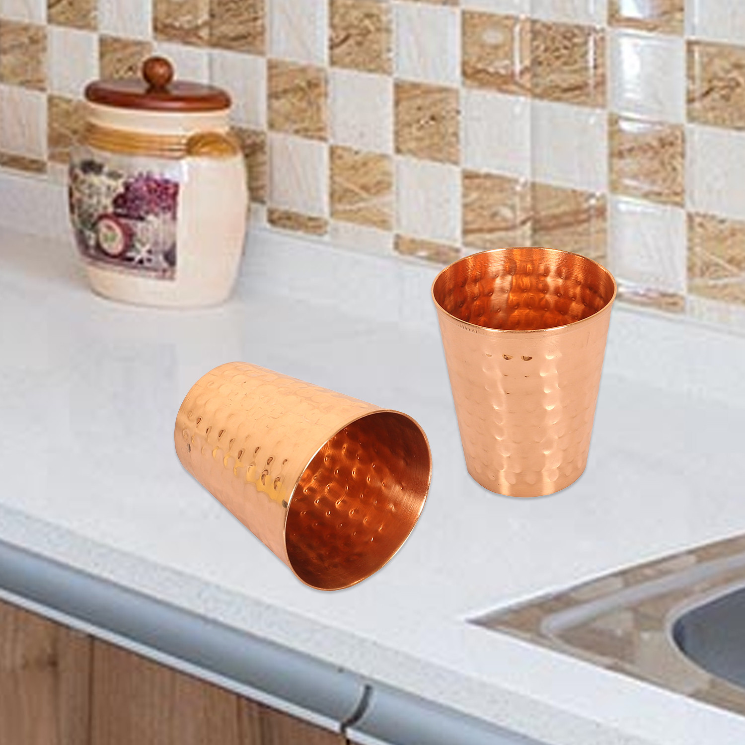 Kuber Industries Glasses | Copper Drinking Water Glass | Serving Water Glasses | Hammered Copper Glass Tumbler for Kitchen & Health Benefits| Copper