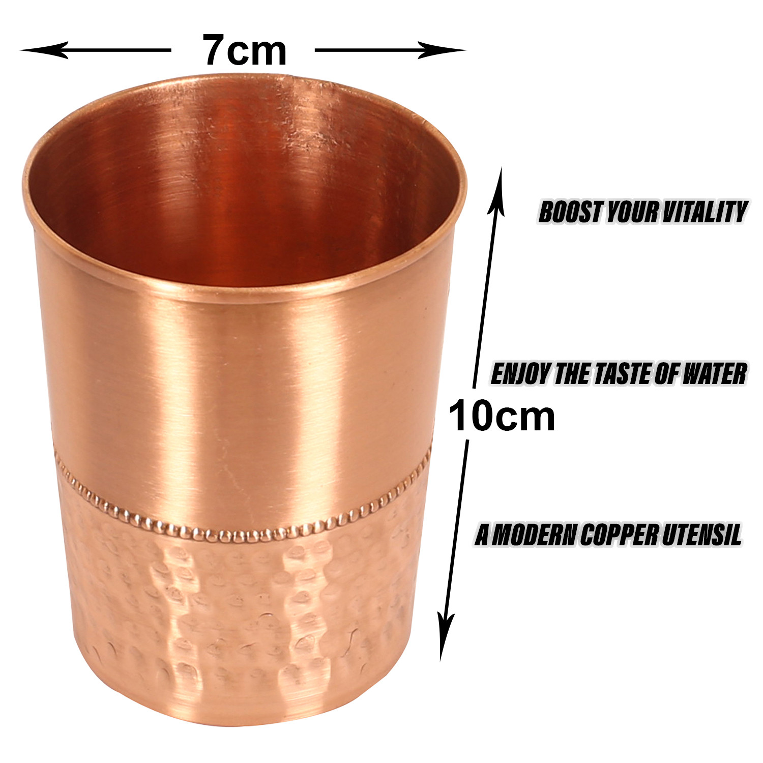 Kuber Industries Glasses | Copper Drinking Water Glass | Serving Water Glasses | Lower Hammered Copper Glass Tumbler for Kitchen & Health Benefits | Copper