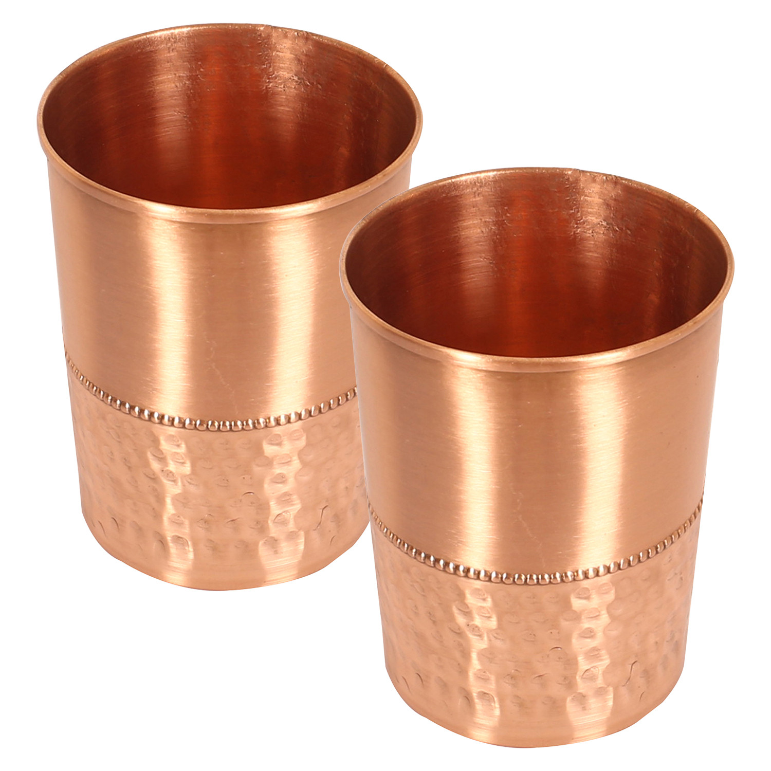 Kuber Industries Glasses | Copper Drinking Water Glass | Serving Water Glasses | Lower Hammered Copper Glass Tumbler for Kitchen & Health Benefits | Copper