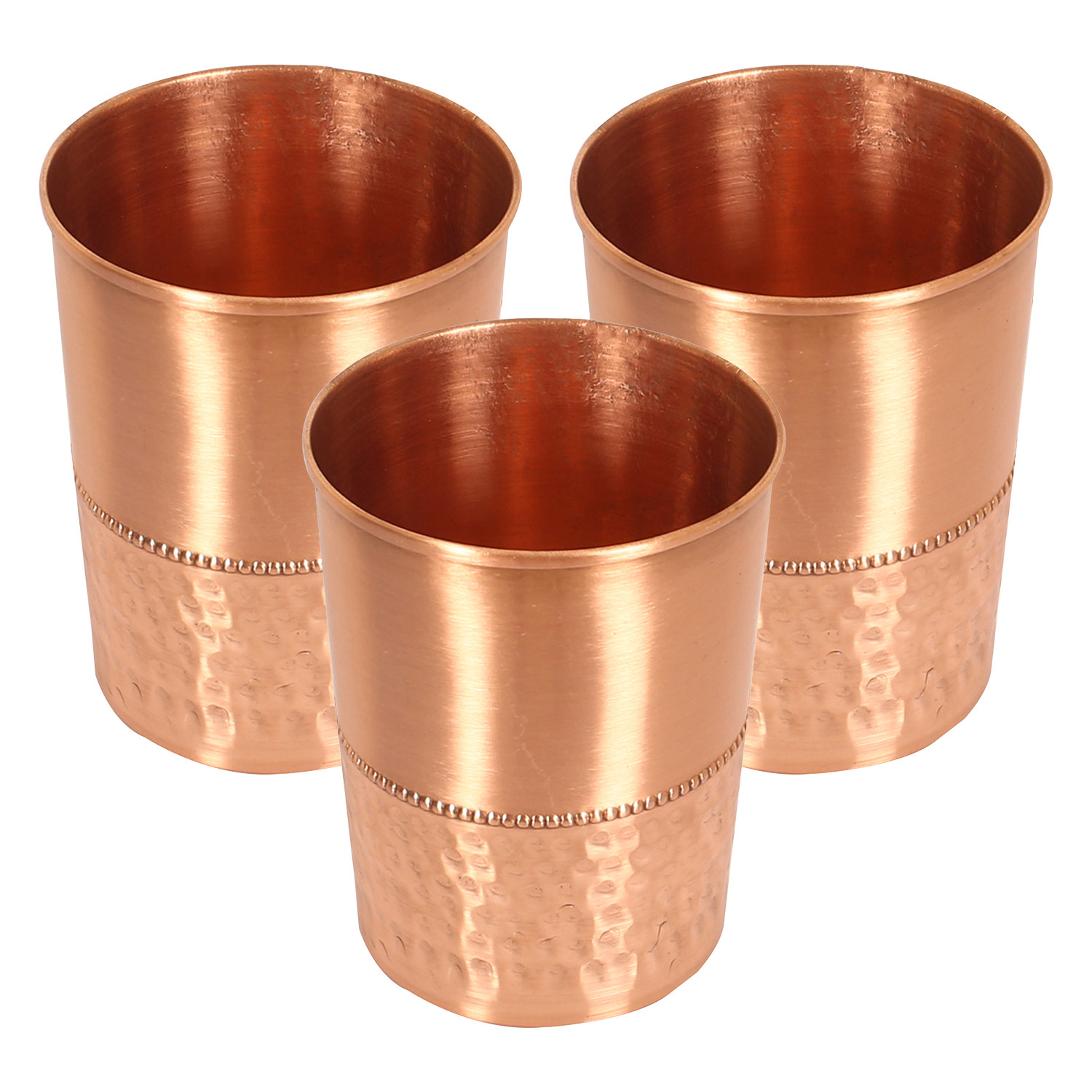 Kuber Industries Glasses | Copper Drinking Water Glass | Serving Water Glasses | Lower Hammered Copper Glass Tumbler for Kitchen & Health Benefits | Copper