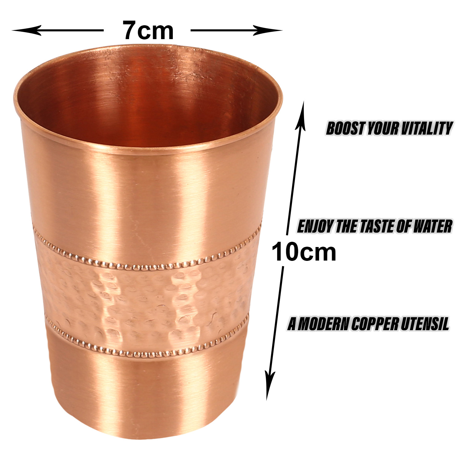 Kuber Industries Glasses | Copper Drinking Water Glass | Serving Water Glasses | Middle Hammered Copper Glass Tumbler for Kitchen & Health Benefits | Copper