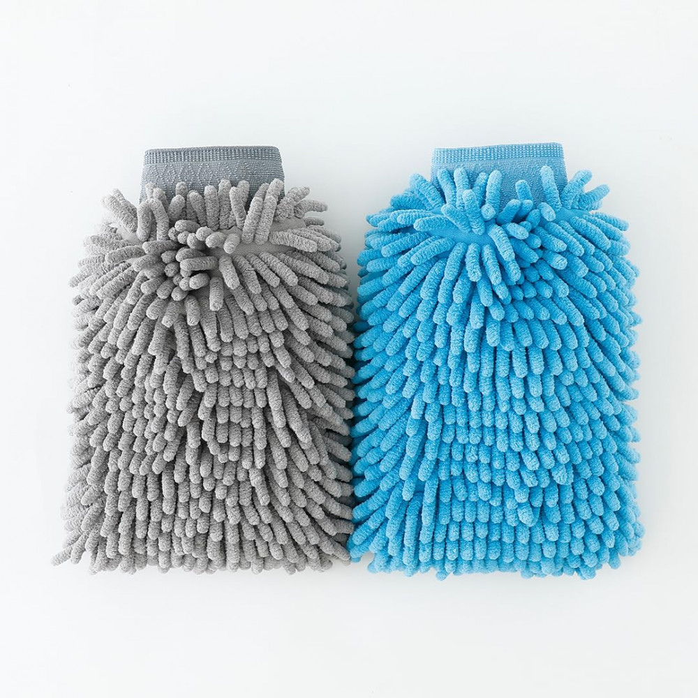Kuber Industries Gloves | Cleaning Gloves | Kitchen Chenille Mitts | 1000 GSM Hand Duster | Hand Gloves For Car | Duster for Glass | SHXNEFSST1 | SHXNEFSST2 | Pack of 2| Blue &amp; Gray