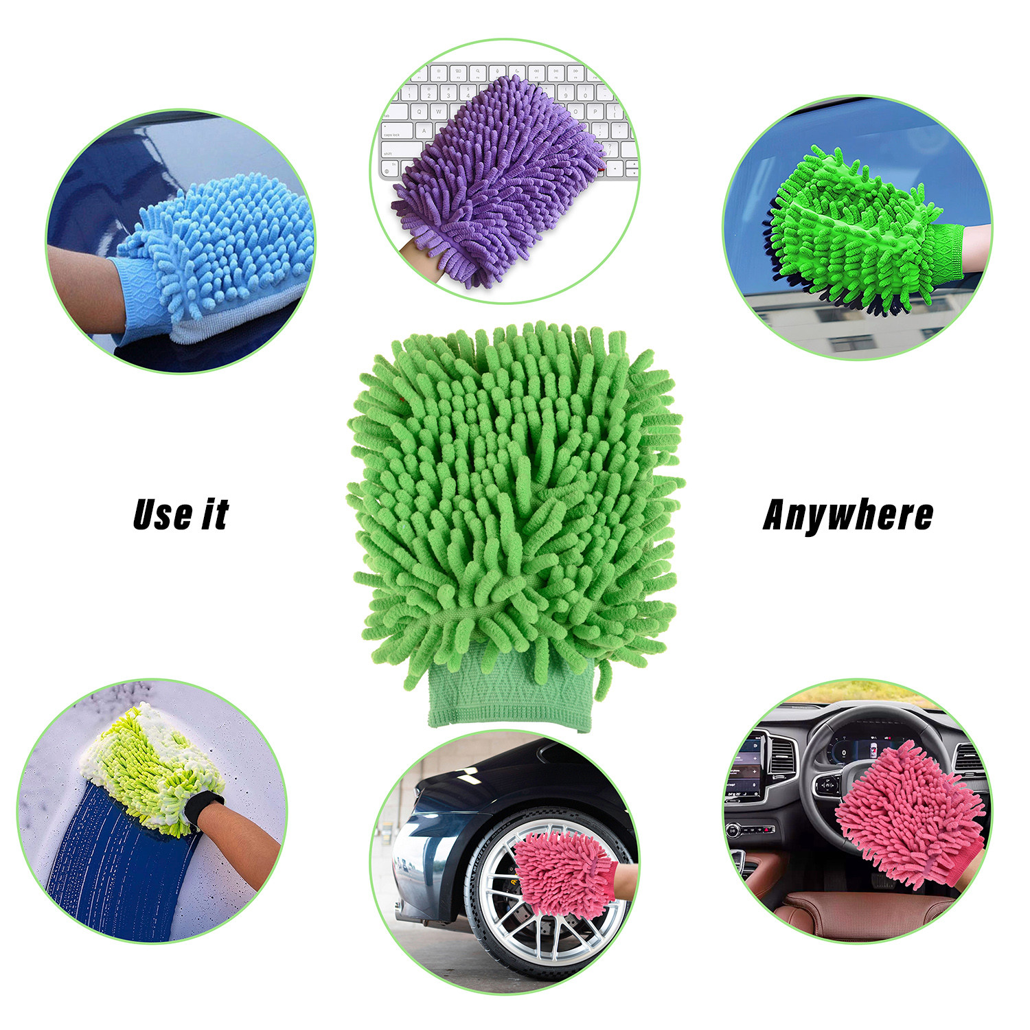 Kuber Industries Gloves  Microfiber Cleaning Gloves  Chenille Mitts for Kitchen  50 GSM Hand Duster for Kitchen  Hand Gloves For Car  Duster for Glass  Green