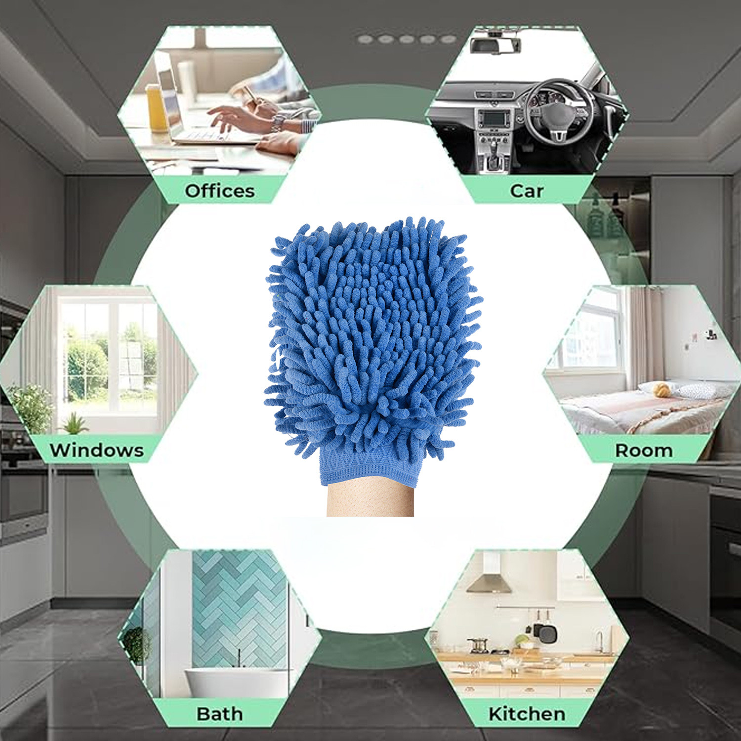 Kuber Industries Gloves  Microfiber Cleaning Gloves  Chenille Mitts for Kitchen  50 GSM Hand Duster for Kitchen  Hand Gloves For Car  Duster for Glass  Blue