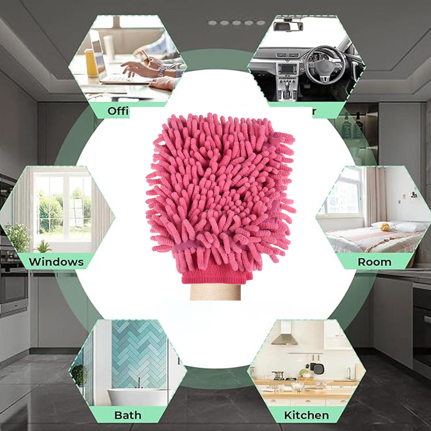 Kuber Industries Gloves  Microfiber Cleaning Gloves  Chenille Mitts for Kitchen  50 GSM Hand Duster for Kitchen  Hand Gloves For Car  Duster for Glass  Pink