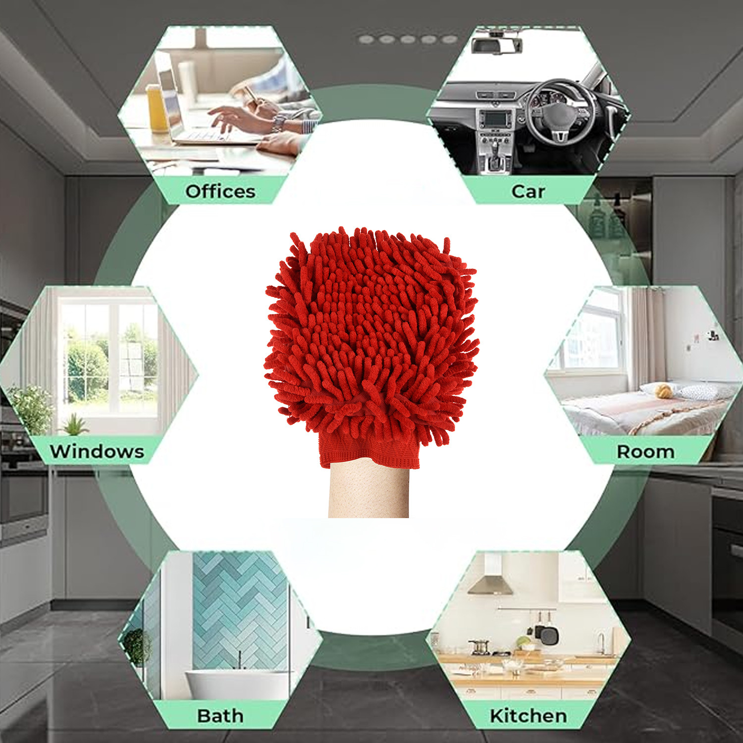 Kuber Industries Gloves  Microfiber Cleaning Gloves  Chenille Mitts for Kitchen  50 GSM Hand Duster for Kitchen  Hand Gloves For Car  Duster for Glass  Red