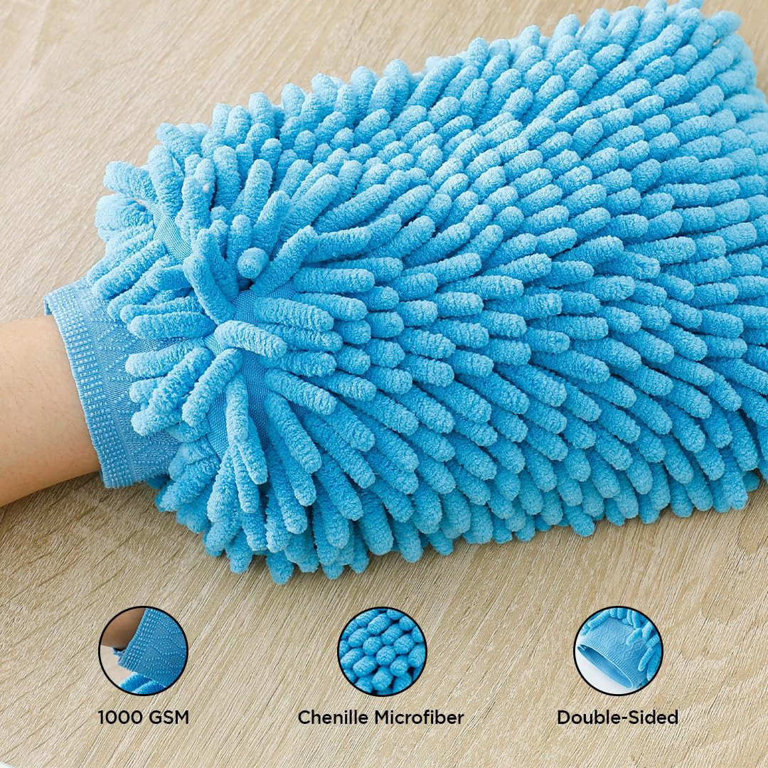 Kuber Industries Gloves | Microfiber Cleaning Gloves | Chenille Mitts for Kitchen | Hand Duster for Kitchen | Hand Gloves For Car | Double Sided Gloves | SHXNEFSST2 | Pack of 2 | Blue